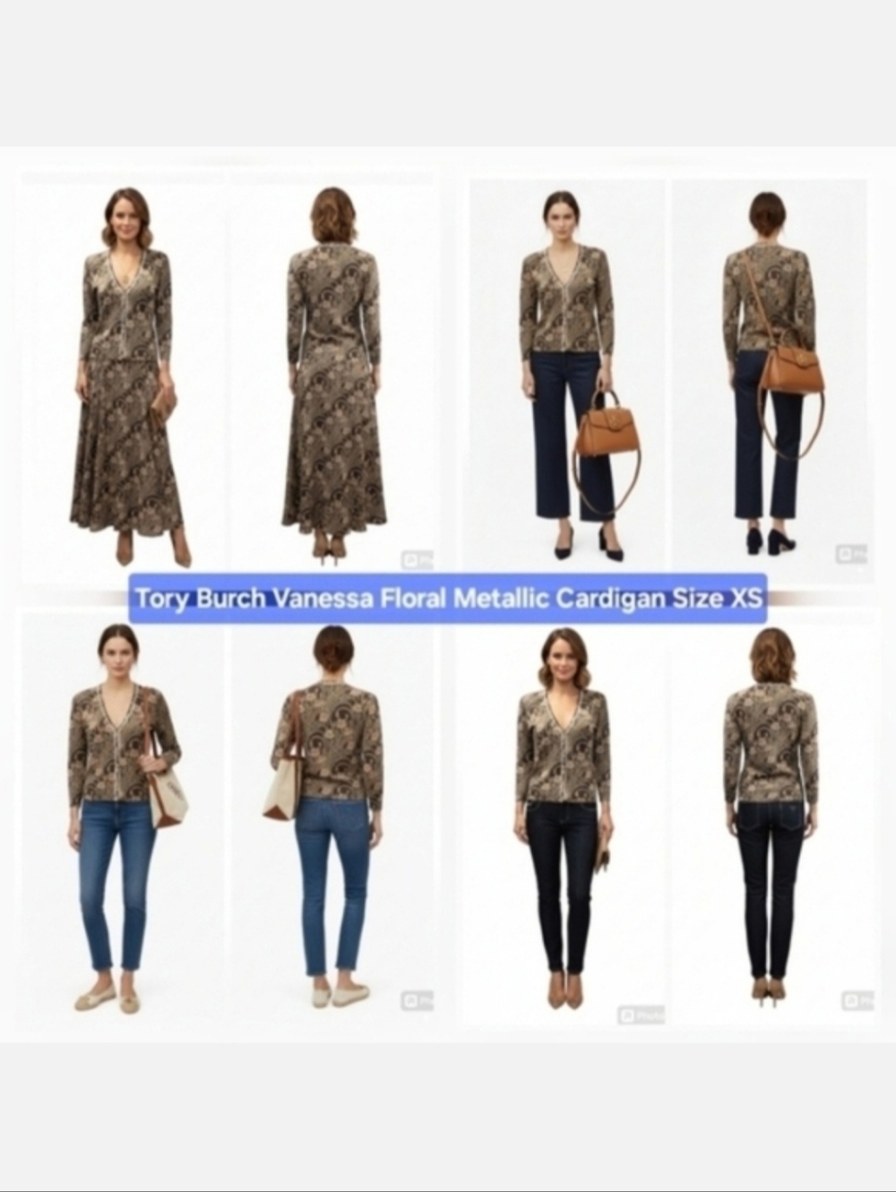 Tory Burch Vanessa Floral Metallic Cardigan Size XS
